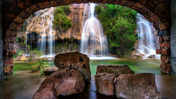 обоя природа, водопады, арка, камни