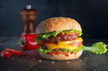Картинка еда бутерброды +гамбургеры +канапе перец гамбургер котлета салат