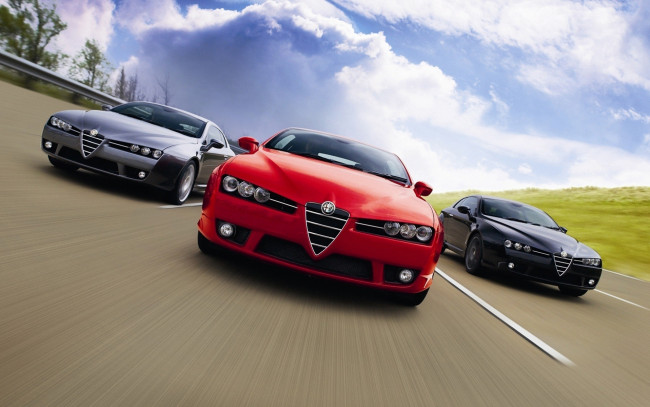 Обои картинки фото alfa romeo brera, автомобили, alfa romeo, красный, черные, дорога, скорость