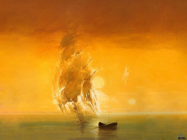 Обои картинки фото огненый, призрак, корабли, рисованные