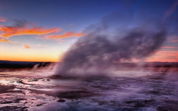 Картинка природа стихия закат yellowstone гейзер