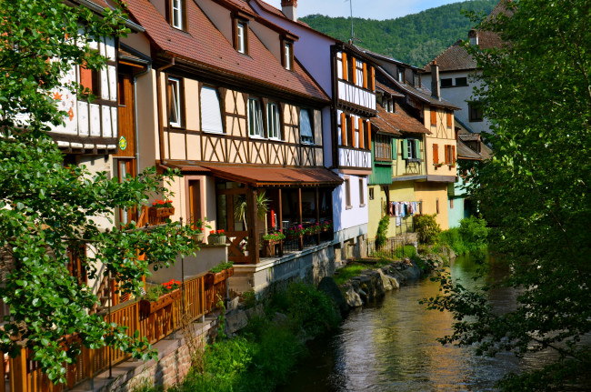 Обои картинки фото kayersberg, alsace, france, города, улицы, площади, набережные, цветы, дома, канал, улица