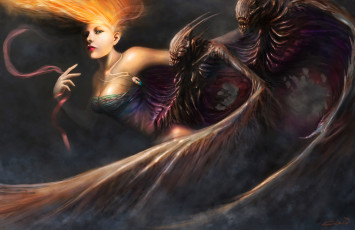 Картинка фэнтези красавицы чудовища волосы крылья