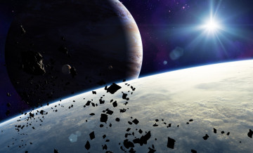 Картинка космос арт планеты солнце метеориты