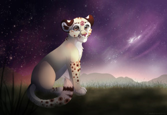 Картинка рисованные животные +львы небо ночь животное