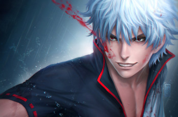 Картинка аниме gintama art раны кровь улыбка gintoki sakata парень zetsuai89