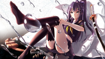 Картинка аниме weapon,+blood,+technology+ другое оружие сабля пистолет девушка phantania арт