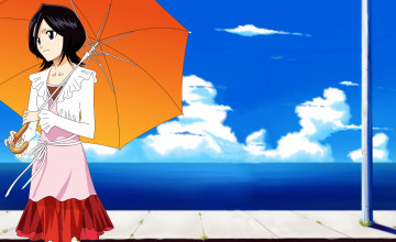 Картинка аниме bleach солнечно небо кучики рукия зонт девушка блич