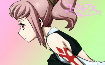 Картинка аниме code+geass девушка код гиасс красные глаза профиль тату розовые волосы