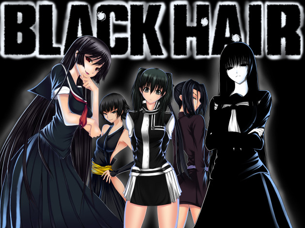 Обои картинки фото аниме, *unknown , другое, black, hair, девушки, тёмные, тона
