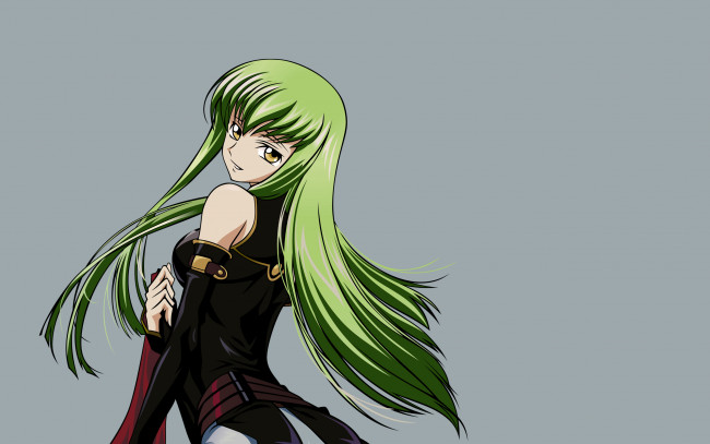 Обои картинки фото аниме, code geass, зелёные, волосы, код, гиас, девушка, персонаж
