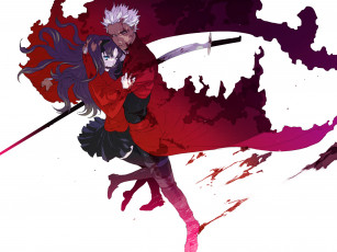 Картинка аниме fate stay+night кровь седой меч archer пятна stay night rin tohsaka