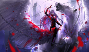 Картинка аниме fate stay+night kzcjimmy арт rider stay night цепи оружие нож рана кровь крылья пегасс конь