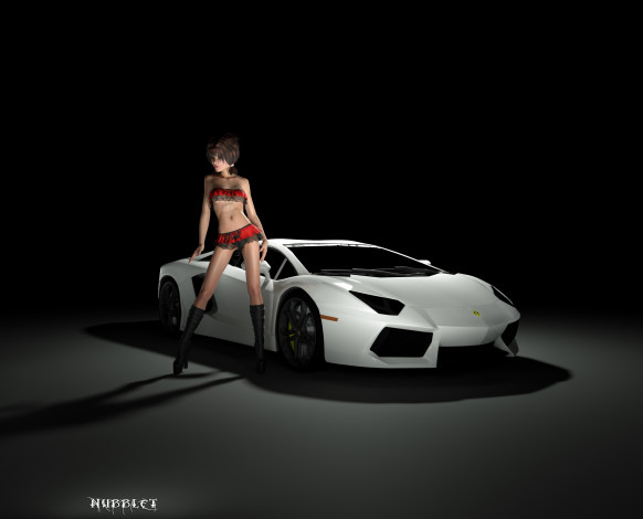 Обои картинки фото автомобили, 3d car&girl, девушка, взгляд, фон, автомобиль