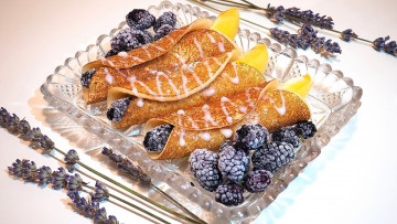 Картинка еда блины +оладьи десерт ежевика лаванда