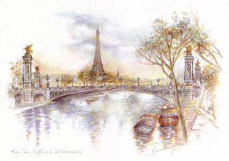 Картинка рисованные города париж