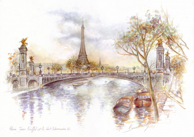 Обои картинки фото рисованные, города, париж