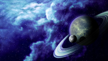 Картинка космос арт кольца туманность звезды планеты