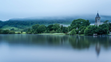 Картинка природа реки озера loch lomond scotland озеро лох-ломонд шотландия туман