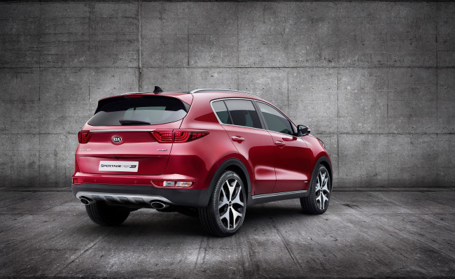 Обои картинки фото автомобили, kia, красный, 2015г, gt, line, sportage