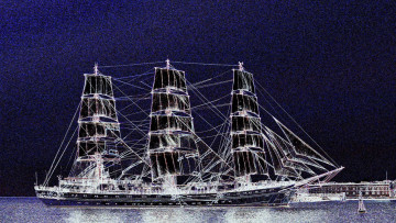 Картинка корабли рисованные водоем парусник освещение