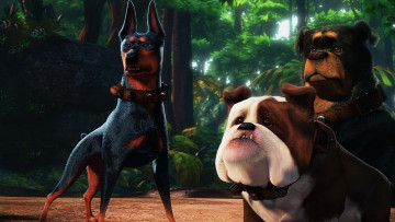 Картинка мультфильмы up доберман собака растения трое