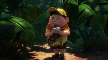 Картинка мультфильмы up мальчик шоколад значки бейсболка растения