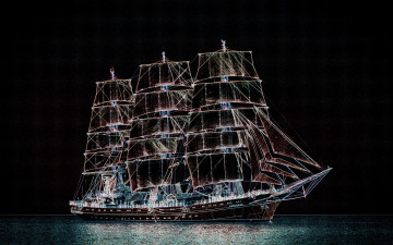 Картинка корабли парусники водоем ночь освещение