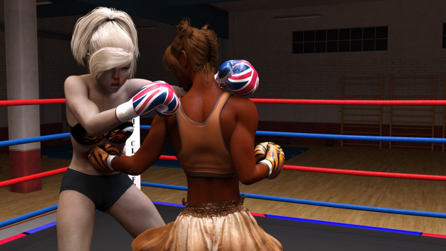 Обои картинки фото 3д графика, спорт , sport, взгляд, фон, ринг, бокс, девушки