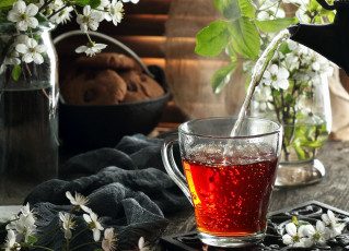 Картинка еда напитки +Чай чай печенье цветы ветка