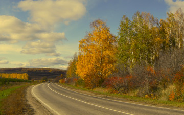 Картинка природа дороги облака небо настроение осень дорога даль