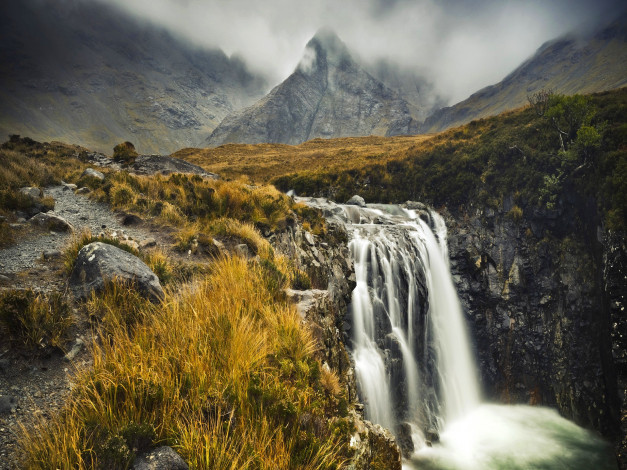 Обои картинки фото mountain, fall, природа, водопады, водопад, горы, река, обрыв