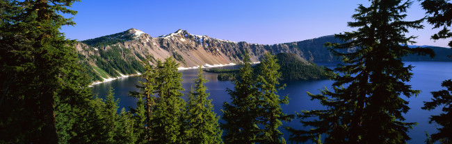 Обои картинки фото природа, реки, озера, кратер, горное, озеро, лес, вершины, снег