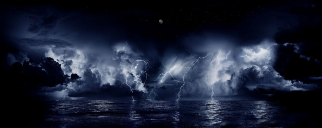Обои картинки фото nature, 3д, графика, landscape, природа, молнии, гроза, шторм, океан