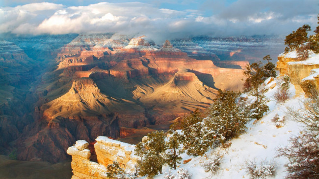 Обои картинки фото the, grand, canyon, природа, горы, скалы, камни, ущелья, деревья, снег, большой, каньон