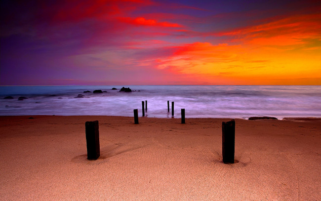 Обои картинки фото beautiful, horizon, природа, побережье, океан, пляж, песок, тучи, заря, горизонт