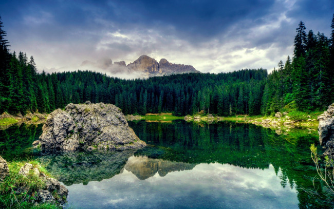 Обои картинки фото karersee, природа, реки, озера, горы, лес, озеро