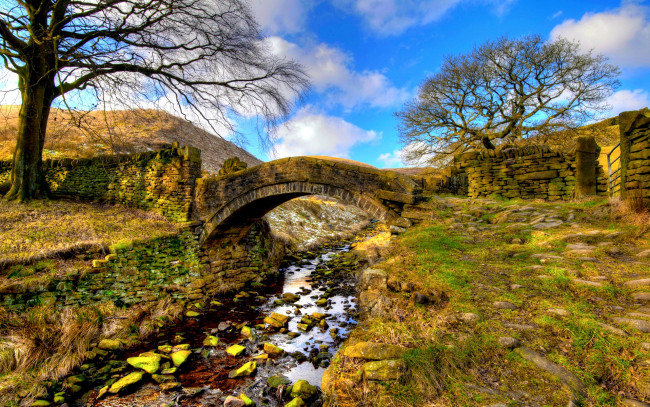 Обои картинки фото the, stone, bridge, природа, реки, озера, мост, ручей, овраг, трава