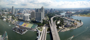 обоя singapore, города, сингапур, панорама, дороги, мосты, река