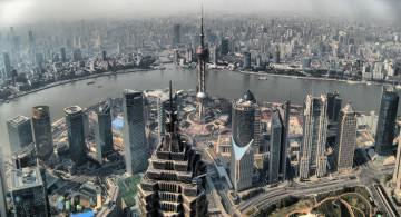 Картинка shanghai china города шанхай китай здания небоскрёбы река панорама