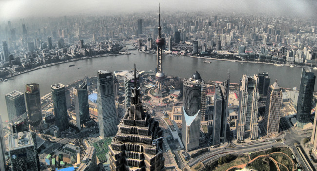 Обои картинки фото shanghai, china, города, шанхай, китай, здания, небоскрёбы, река, панорама