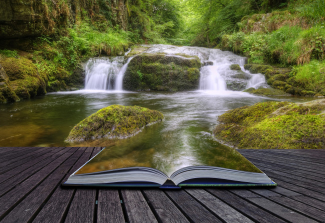 Обои картинки фото разное, компьютерный, дизайн, книга, водопад