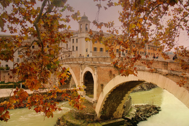 Обои картинки фото roma , italia, города, рим,  ватикан , италия, ветки, арка, мост, река