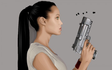 Картинка рисованное люди пистолет девушка фон