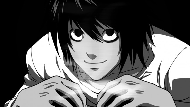 Обои картинки фото death note, аниме, парень, фон, взгляд