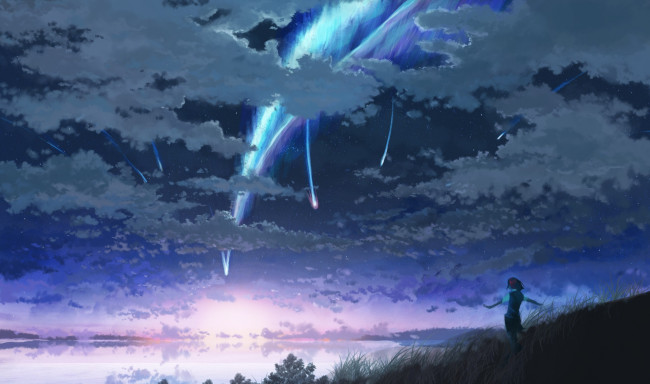 Обои картинки фото аниме, kimi no na wa, кометы