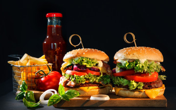 Картинка еда бутерброды +гамбургеры +канапе гамбургер котлета лук соус булочки зелень сыр овощи помидоры