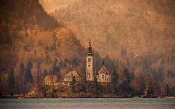 Картинка города -+пейзажи upper carniola bled assumption of mary pilgrimage church lake slovenia