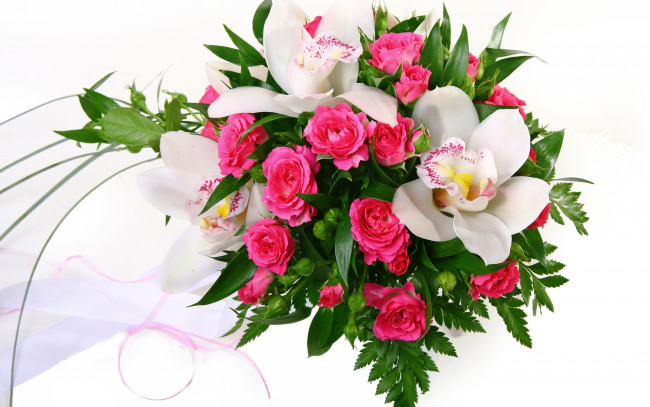 Обои картинки фото цветы, букеты,  композиции, bouquets, roses, букет, orchid, розовые, розы, орхидеи