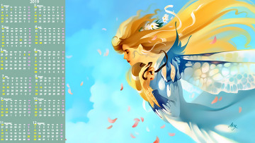 Картинка календари фэнтези крылья цветы девушка